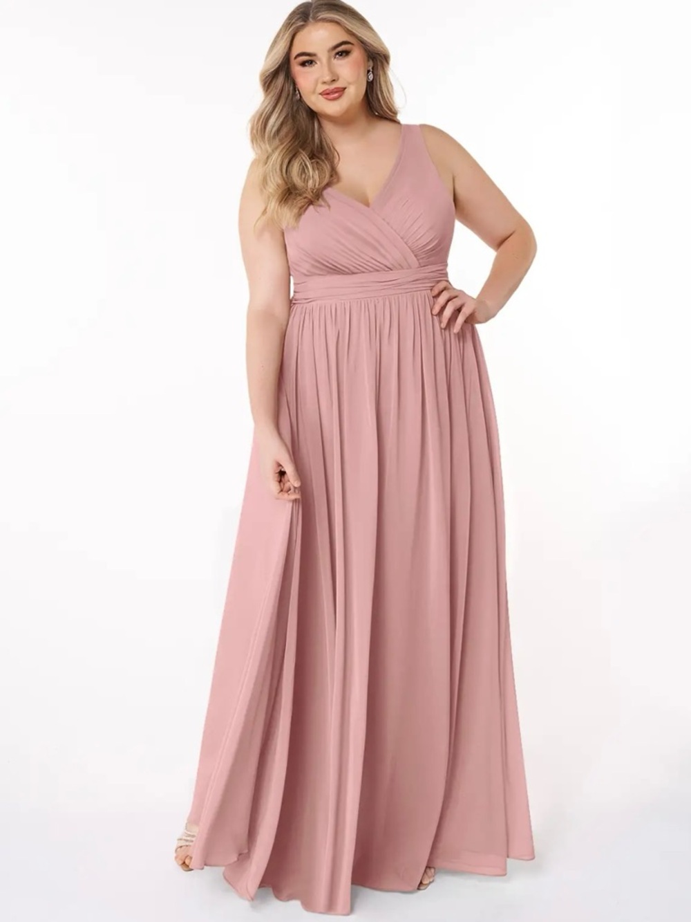 Azazie Kora Dress A6 Dusty Rose Chiffon Bridesmaid A-Line Formal Wedding - Picture 2 of 15